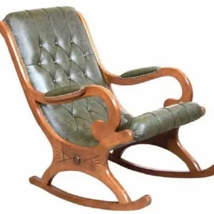 Casa Padrino Luxus Jugendstil Leder Schaukelsessel Grün / Braun - Handgefertigter Echtleder Schaukelstuhl mit Armlehnen - Barock & Jugendstil Leder Wohnzimmer & Büro Möbel - Made in Italy Kracherpreis