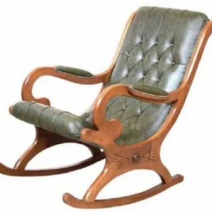 Geprüft Casa Padrino Luxus Jugendstil Schaukelsessel Grün / Braun - Handgefertigter Kunstleder Schaukelstuhl mit Armlehnen - Barock & Jugendstil Wohnzimmer & Büro Möbel - Luxus Qualität - Made in Italy