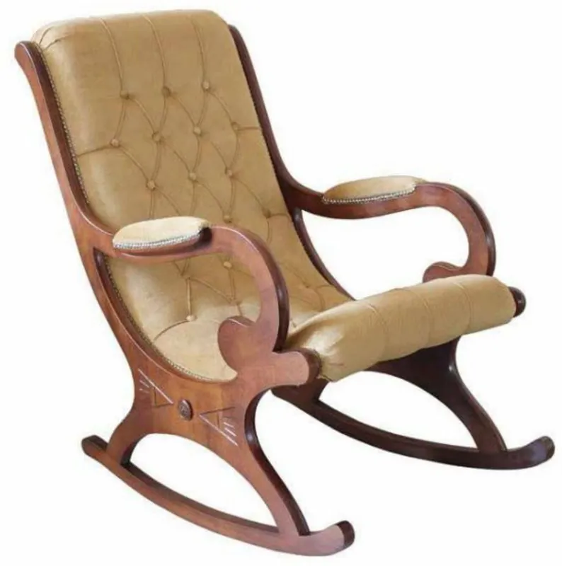 Casa Padrino Luxus Jugendstil Schaukelsessel Beige / Braun - Handgefertigter Samt Schaukelstuhl mit Armlehnen - Barock & Jugendstil Wohnzimmer & Büro Möbel - Luxus Qualität - Made in Italy Meistverkauft