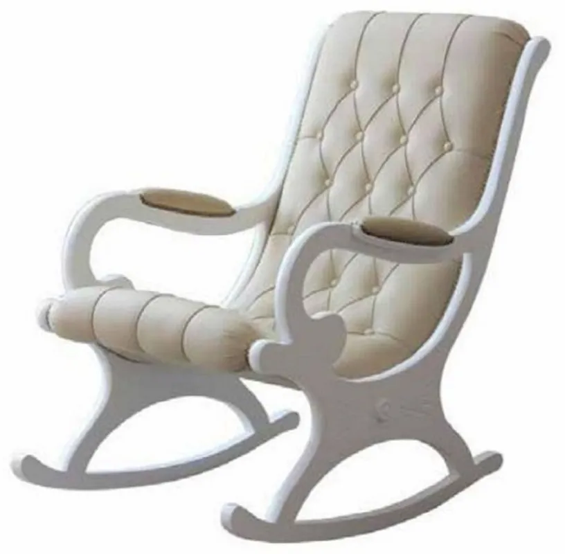 Jetzt Kaufen Casa Padrino Luxus Jugendstil Schaukelsessel Creme / Weiß - Handgefertigter Kunstleder Schaukelstuhl mit Armlehnen - Barock & Jugendstil Wohnzimmer & Büro Möbel - Luxus Qualität - Made in Italy