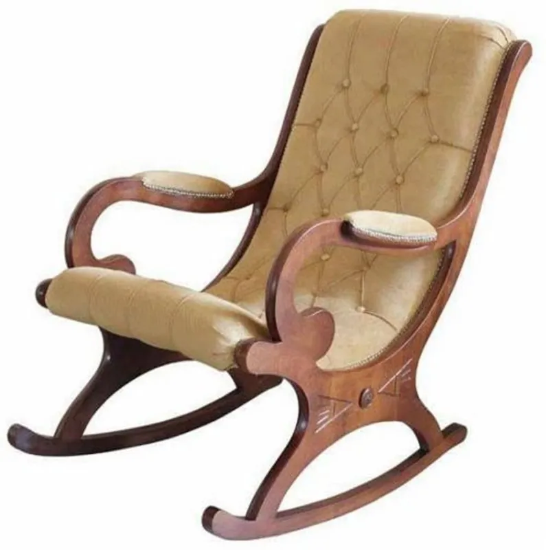 Casa Padrino Luxus Jugendstil Schaukelsessel Beige / Braun - Handgefertigter Kunstleder Schaukelstuhl mit Armlehnen - Barock & Jugendstil Wohnzimmer & Büro Möbel - Luxus Qualität - Made in Italy Letzte Chance
