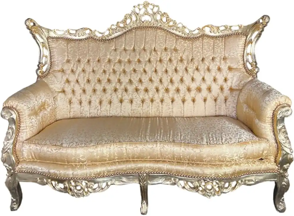 Casa Padrino Barock 2er Sofa Gold Muster / Gold - Antik Stil Wohnzimmer Sofa mit Muster - Antik Stil Wohnzimmer Möbel - Barock Wohnzimmer Möbel Kracherpreis