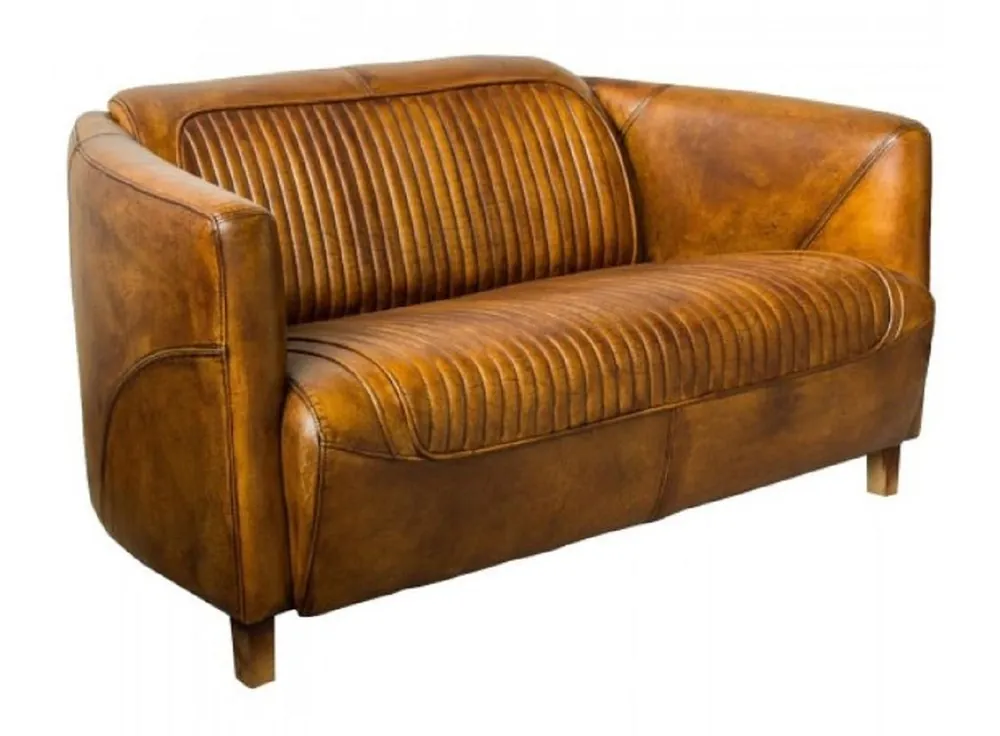 Sale Casa Padrino Luxus Leder 2er Sofa Vintage Braun 125 x 86 x H. 68 cm - Echtleder Wohnzimmer Sofa - Echtleder Wohnzimmer Möbel - Luxus Leder Möbel