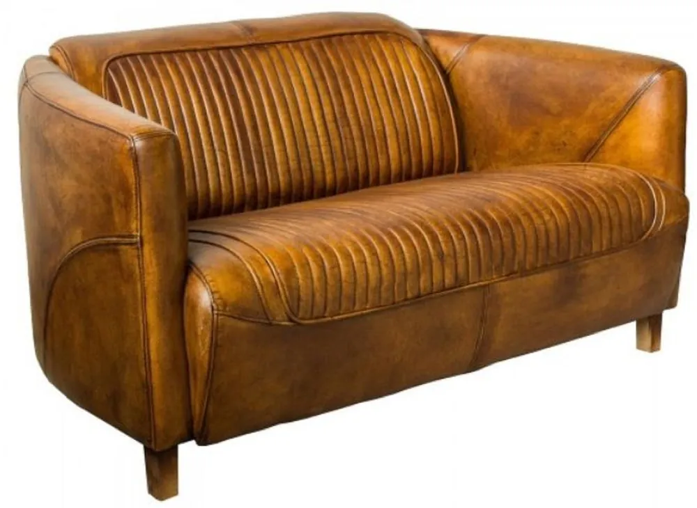 Casa Padrino Luxus Leder 3er Sofa Vintage Braun 175 x 86 x H. 68 cm - Echtleder Wohnzimmer Sofa - Echtleder Wohnzimmer Möbel - Luxus Leder Möbel Kracherpreis