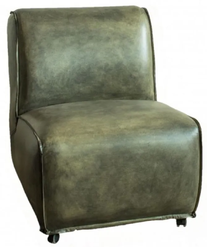 Sichere Zahlung Casa Padrino Luxus Leder Lounge Sessel Vintage Grün 61 x 73 x H. 77 cm - Echtleder Wohnzimmer Sessel - Echtleder Wohnzimmer Möbel