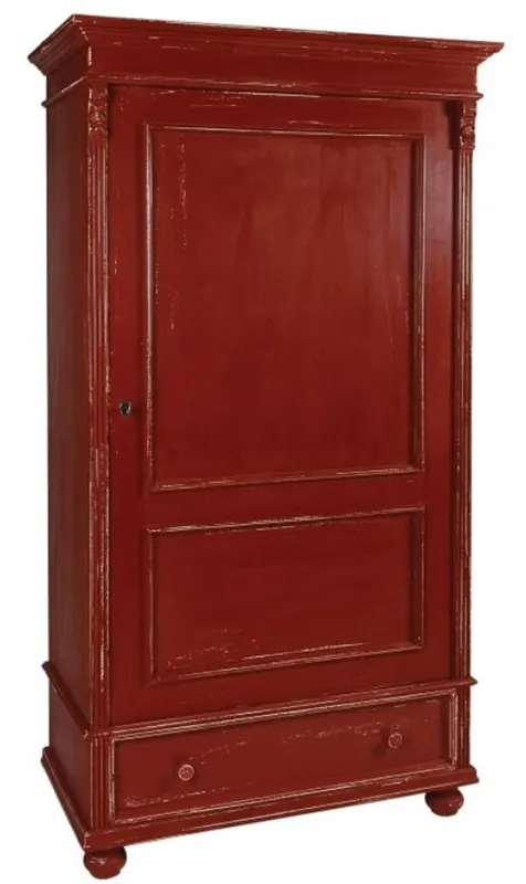 Casa Padrino Landhausstil Kleiderschrank Antik Rot 103 x 54 x H. 188 cm - Shabby Chic Massivholz Schlafzimmerschrank mit Tür und Schublade - Landhausstil Schlafzimmer Möbel Top-Preis