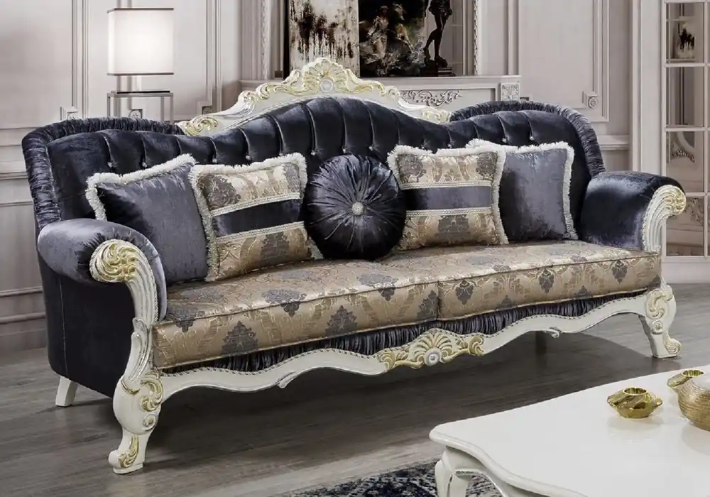Casa Padrino Luxus Barock Sofa Lila / Mehrfarbig / Weiß / Gold - Prunkvolles Massivholz Wohnzimmer Couch mit Glitzersteinen und elegantem Muster - Barock Wohnzimmer Möbel Meistverkauft
