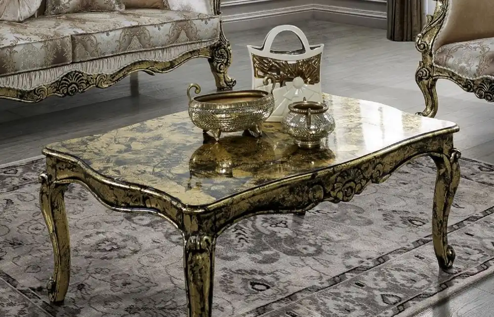 Sonderaktion Casa Padrino Luxus Barock Couchtisch Gold / Schwarz - Handgefertigter Massivholz Wohnzimmertisch - Prunkvolle Massivholz Wohnzimmer Möbel im Barockstil