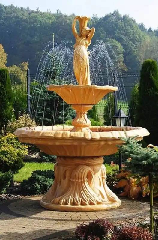 Letzte Chance Casa Padrino Jugendstil Springbrunnen Frau mit Vase Beige Ø 155 x H. 215 cm - Prunkvoller Gartenbrunnen - Gartendeko Brunnen - Barock & Jugendstil Garten Deko Accessoires