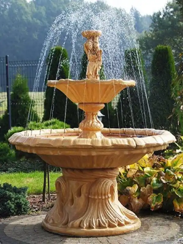 Casa Padrino Jugendstil Springbrunnen Frau mit Schüssel Beige Ø 155 x H. 190 cm - Prunkvoller Gartenbrunnen - Gartendeko Brunnen - Barock & Jugendstil Garten Deko Accessoires Neu