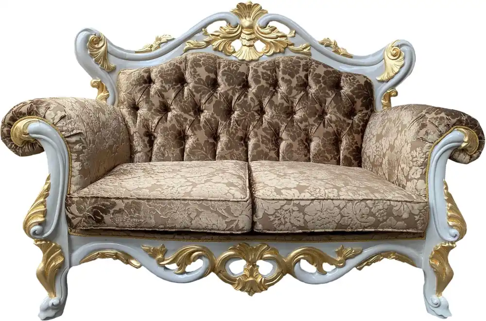 Echt Pompöös by Casa Padrino Luxus Barock 2er Sofa Gold Bouquet Muster / Weiß / Gold - Pompööses Barock Sofa designed by Harald Glööckler