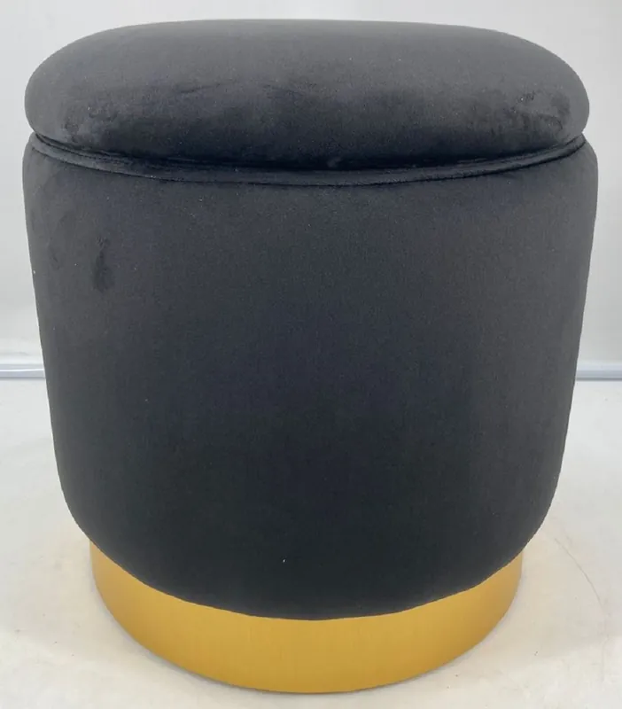 Sofort Bestellen Casa Padrino Luxus Sitzhocker Grau / Gold Ø 41 x H. 43 cm - Runder Samt Hocker mit Deckel und Stauraum - Wohnzimmer Möbel