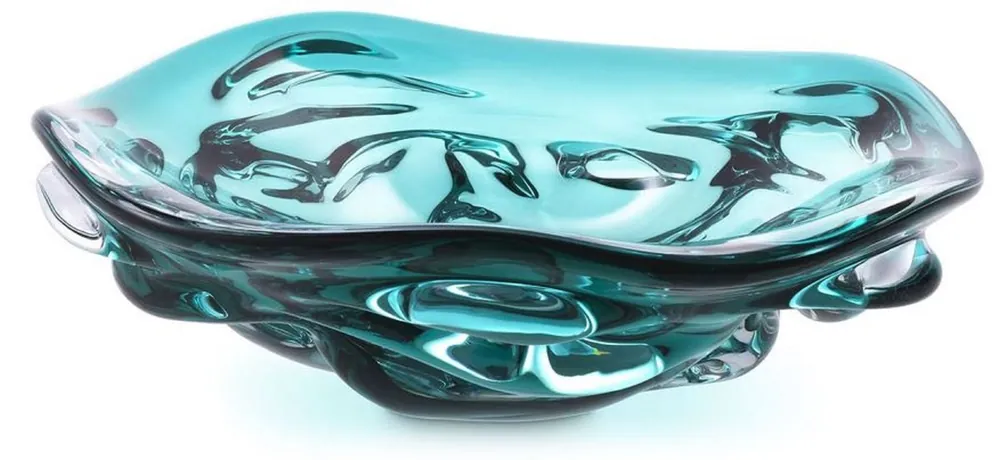 Casa Padrino Luxus Glasschale Türkis Ø 27,5 x H. 7 cm - Mundgeblasene Deko Glas Obstschale - Glas Deko Accessoirs - Luxus Kollektion Mega-Angebot