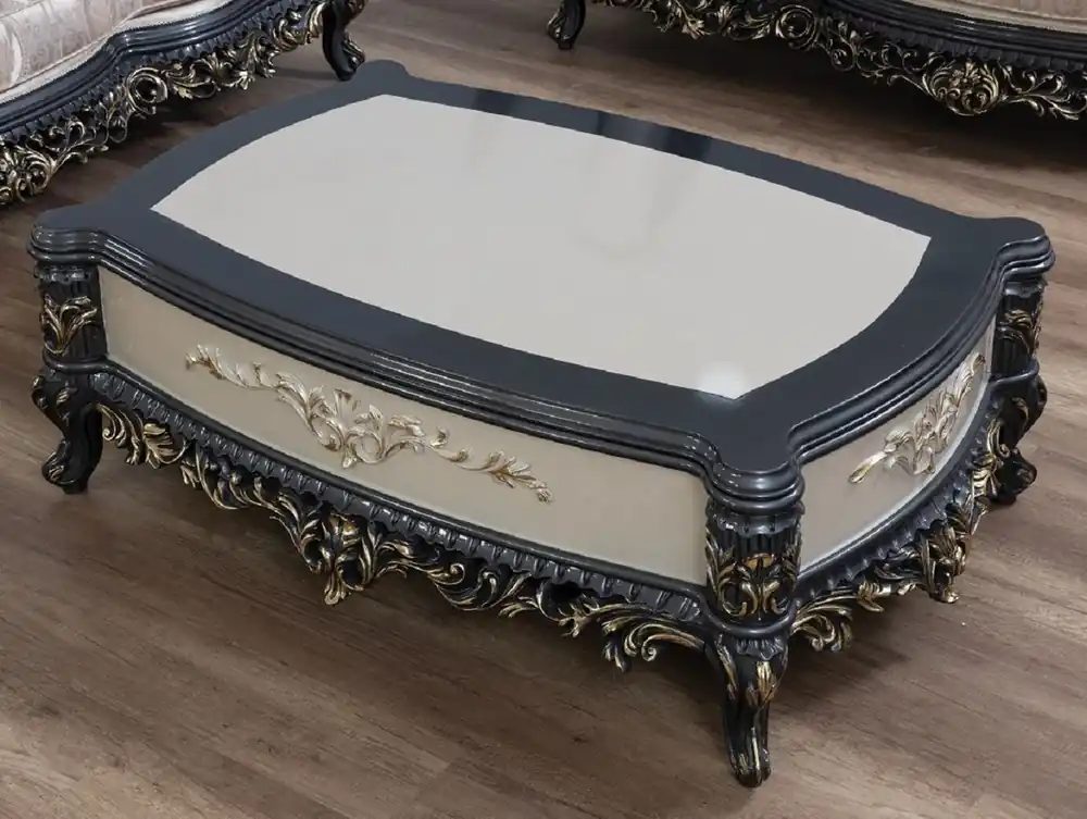Casa Padrino Luxus Barock Couchtisch Creme / Grau / Gold - Handgefertigter Massivholz Wohnzimmertisch - Prunkvolle Massivholz Wohnzimmer Möbel im Barockstil Meistverkauft