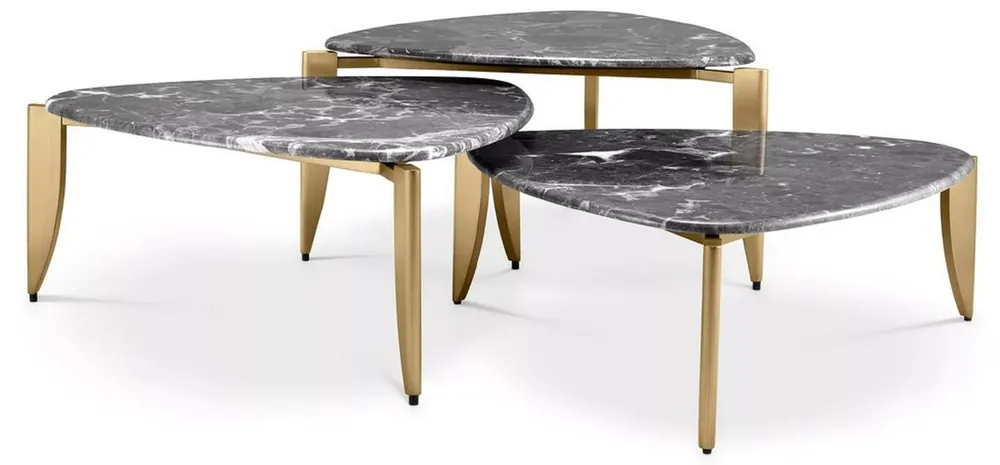 Online Kaufen Casa Padrino Luxus Couchtisch 3er Set Messing / Grau - Messing Wohnzimmertische mit Marmorplatte - Wohnzimmer Möbel - Hotel Möbel - Luxus Qualität