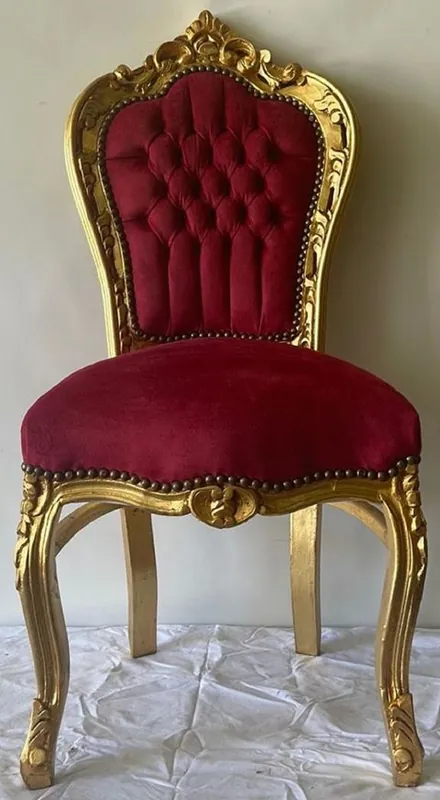 Bestseller Casa Padrino Barock Esszimmer Stuhl Bordeauxrot / Gold - Handgefertigter Antik Stil Stuhl mit edlem Samtstoff - Barock Esszimmer Möbel
