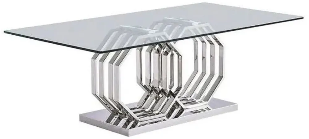 Letzte Chance Casa Padrino Luxus Esstisch Silber 220 x 120 x H. 75 cm - Rechteckiger Metall Esszimmertisch mit Glasplatte - Esszimmer Möbel - Luxus Möbel