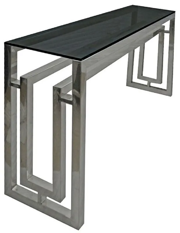Casa Padrino Luxus Konsole Silber / Schwarz 150 x 38 x H. 75 cm - Metall Konsolentisch mit Glasplatte - Wohnzimmer Möbel - Luxus Möbel Preiswert