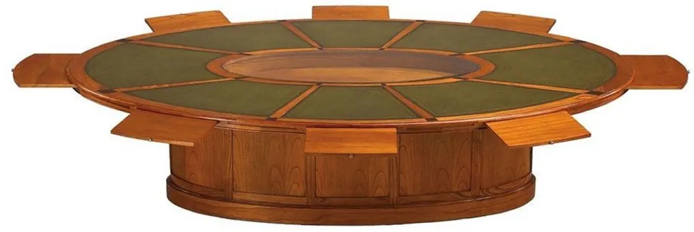 Must-Have Casa Padrino Luxus Konferenztisch Braun / Grün - Ovaler Massivholz Besprechungstisch mit Glasplatte und Echtleder - Büro Tisch - Hotel Tisch - Büro Möbel - Hotel Möbel - Luxus Möbel