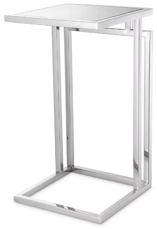 Rabatt Casa Padrino Luxus Beistelltisch Silber / Grau 33 x 33 x H. 60 cm - Edelstahl Tisch mit Glasplatte - Wohnzimmer Möbel - Luxus Möbel - Luxus Einrichtung - Luxus Interior