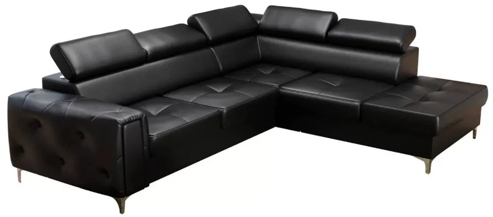 Wochenendangebot Casa Padrino Luxus Leder Ecksofa Schwarz / Silber 255 x 225 x H. 78-99 cm - Naturleder Wohnzimmer Sofa mit verstellbaren Kopfstützen - Wohnzimmer Möbel - Leder Möbel - Luxus Möbel
