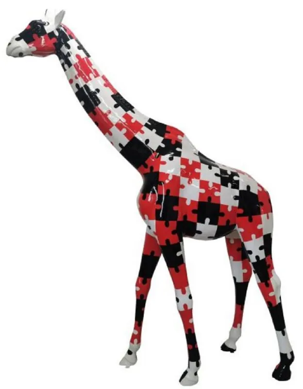 Schneller Versand Casa Padrino Luxus Deko Skulptur Giraffe Weiß / Schwarz / Rot H. 320 cm - Riesige Gartenskulptur - Lebensgroße Skulptur - XXL Deko Skulptur - XXL Deko Figur - XXL Tierfigur - Garten Deko