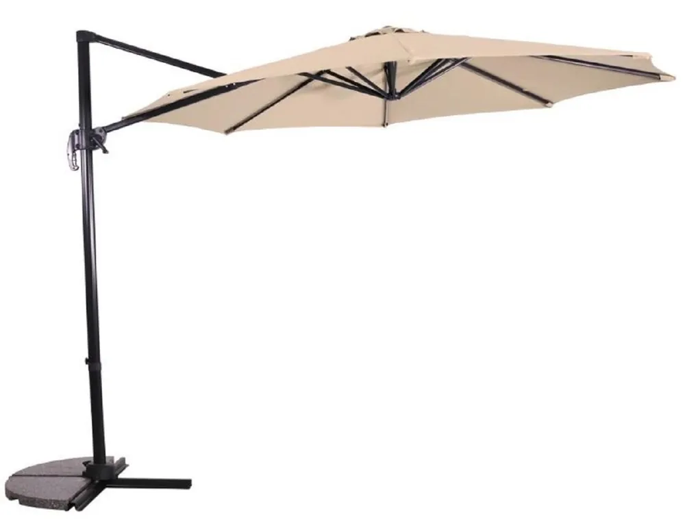 Casa Padrino Luxus Ampelschirm Anthrazit / Naturfarben Ø 300 cm - Sonnenschirm mit Ständer - Garten Sonnenschirm - Terrassen Sonnenschirm - Balkon Sonnenschirm - Garten Terrassen Balkon Accessoires Preisknaller