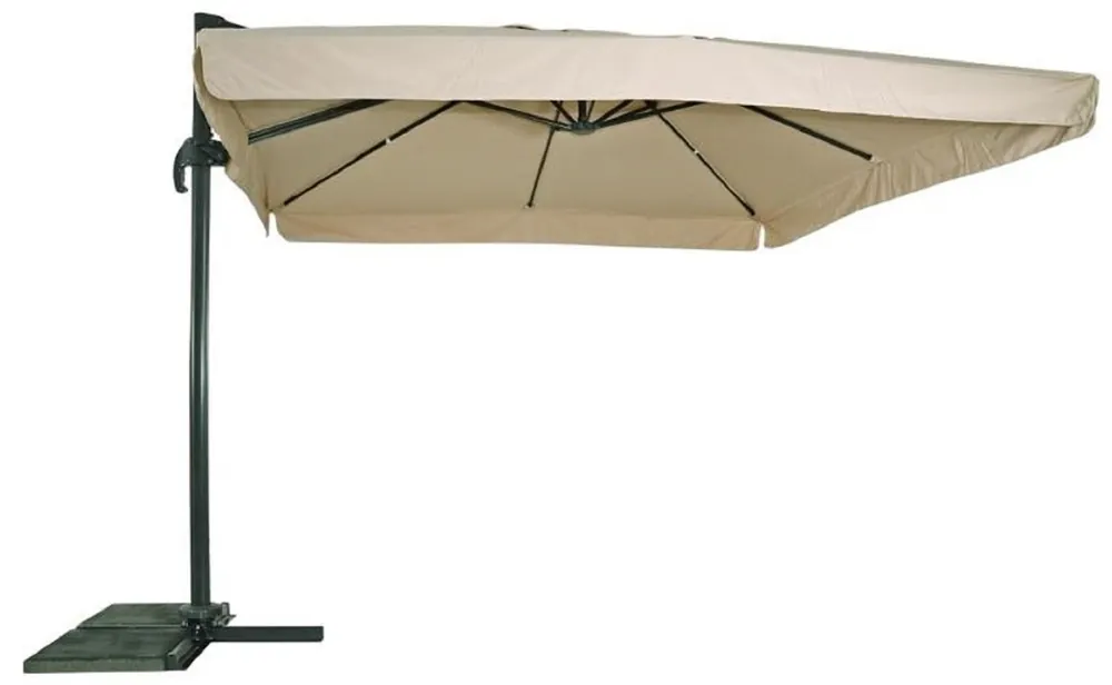 Casa Padrino Luxus Ampelschirm mit Ständer Anthrazit / Naturfarben 300 x 300 cm - Garten Sonnenschirm - Terrassen Sonnenschirm - Balkon Sonnenschirm - Garten Terrassen Balkon Accessoires Schneller Versand