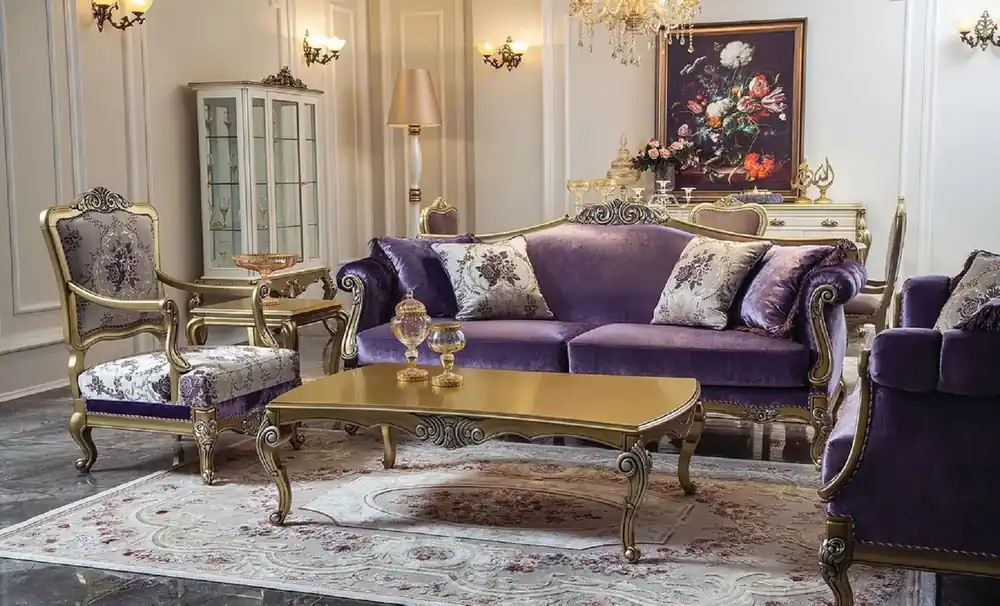 Angebot Casa Padrino Luxus Barock Wohnzimmer Set Lila / Gold / Silber - 2 Barock Sofas & 2 Barock Sessel & 1 Barock Couchtisch - Wohnzimmer Möbel im Barockstil - Barock Möbel - Barock Einrichtung