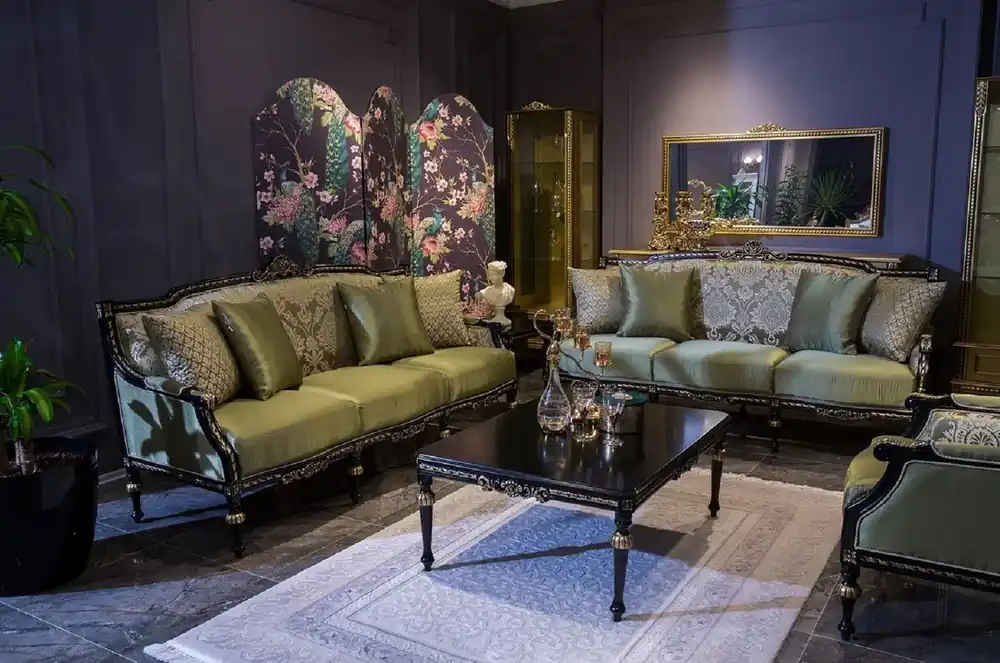 Neu Casa Padrino Luxus Barock Wohnzimmer Set Grün / Schwarz / Gold - 2 Barock Sofas & 2 Barock Sessel & 1 Barock Couchtisch - Wohnzimmer Möbel im Barockstil - Barock Möbel - Barock Einrichtung
