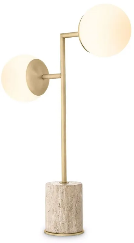 Jetzt Kaufen Casa Padrino Luxus Tischleuchte Travertin / Antik Messing / Weiß 51 x H. 70 cm - Schreibtischleuchte mit Travertin Sockel und Glas Lampenschirmen - Luxus Leuchten - Luxus Möbel - Luxus Interior