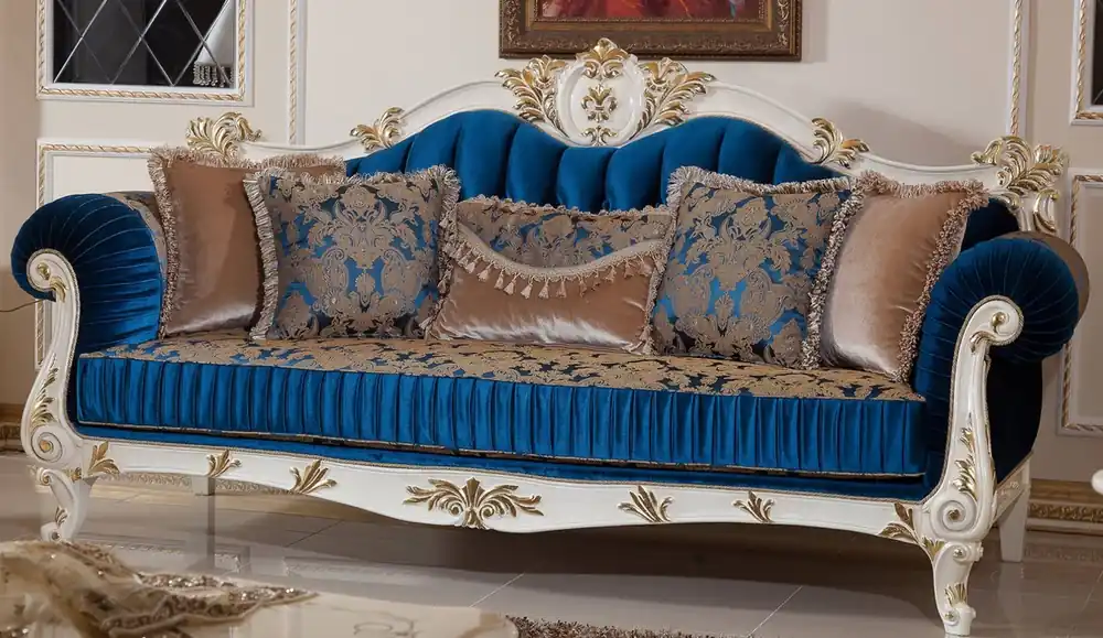 Meistverkauft Casa Padrino Luxus Barock Sofa Blau / Braun / Weiß / Gold - Prunkvolles Wohnzimmer Sofa mit elegantem Muster - Barockstil Wohnzimmer Möbel - Luxus Möbel im Barockstil - Barock Einrichtung