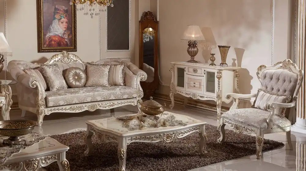Mega-Angebot Casa Padrino Luxus Barock Wohnzimmer Set Grau / Silber / Weiß / Gold - 2 Barock Sofas & 2 Barock Sessel & 1 Barock Couchtisch - Wohnzimmer Möbel im Barockstil - Barock Möbel - Barock Einrichtung