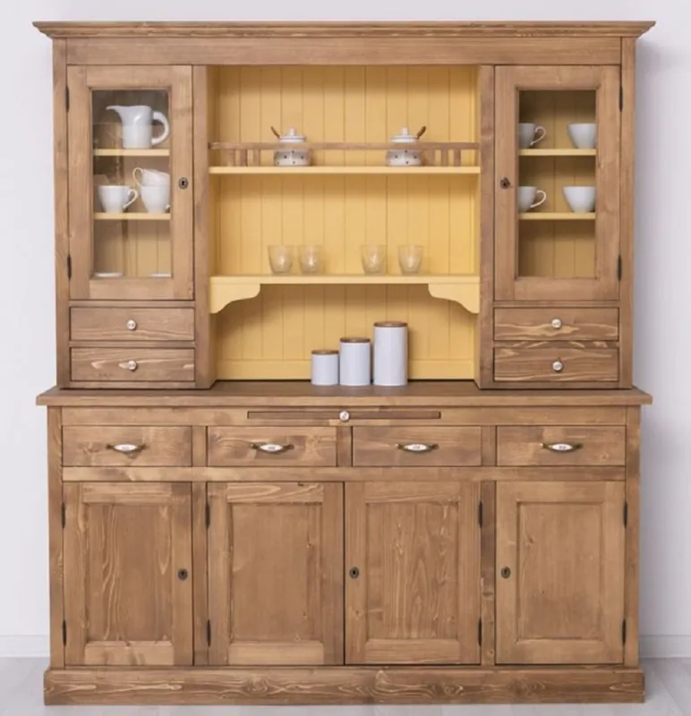 Nur Heute Casa Padrino Landhausstil Esszimmerschrank Braun / Gelb 180 x 50 x H. 197 cm - Massivholz Küchenschrank - Esszimmermöbel im Landhausstil - Landhausstil Esszimmer Einrichtung