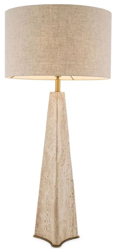Sichere Zahlung Casa Padrino Luxus Tischleuchte Beige / Antik Messing Ø 48 x H. 106,5 cm - Travertin Schreibtischleuchte mit rundem Lampenschirm - Luxus Tischleuchten - Luxus Kollektion