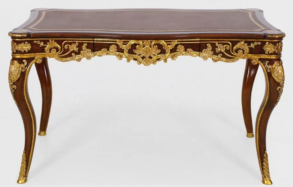 Bestpreis Casa Padrino Luxus Barock Schreibtisch mit Schublade Braun / Gold - Prunkvoller Bürotisch im Barockstil - Barock Büromöbel - Barockstil Büro Möbel - Luxus Möbel im Barockstil - Barock Einrichtung