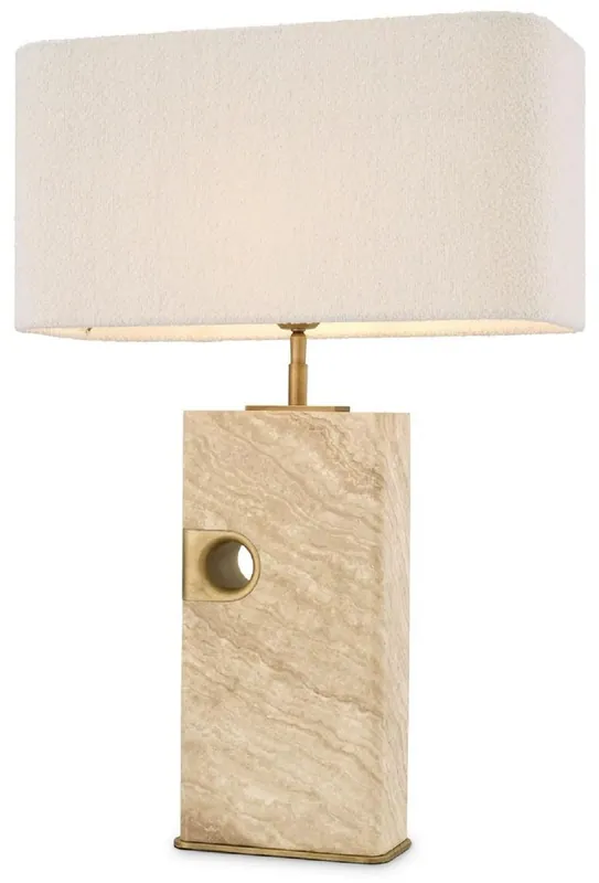 Zertifiziert Casa Padrino Luxus Tischleuchte Beige / Antik Messing / Creme 46 x 22 x H. 68 cm - Travertin Schreibtischleuchte mit rechteckigem Lampenschirm - Luxus Tischleuchten - Luxus Kollektion