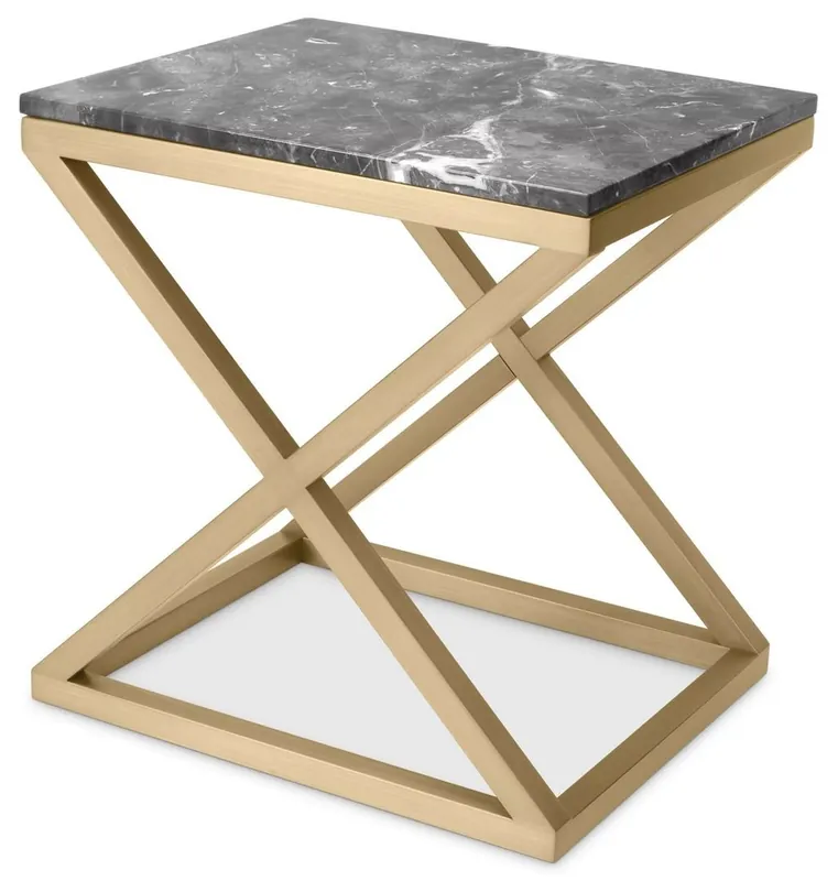 Neuheit Casa Padrino Luxus Beistelltisch Messing / Grau 56 x 46 x H. 59 cm - Rechteckiger Edelstahl Tisch mit Marmorplatte - Wohnzimmer Möbel - Luxus Möbel - Luxus Einrichtung - Wohnzimmer Einrichtung