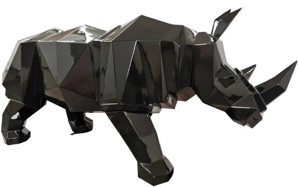 Casa Padrino Luxus Deko Skulptur Nashorn Schwarz 210 x 62 x H. 90 cm - Riesige Gartenskulptur - Lebensgroße Skulptur - XXL Deko Skulptur - XXL Deko Figur - XXL Tierfigur - Luxus Garten Deko Bestpreis