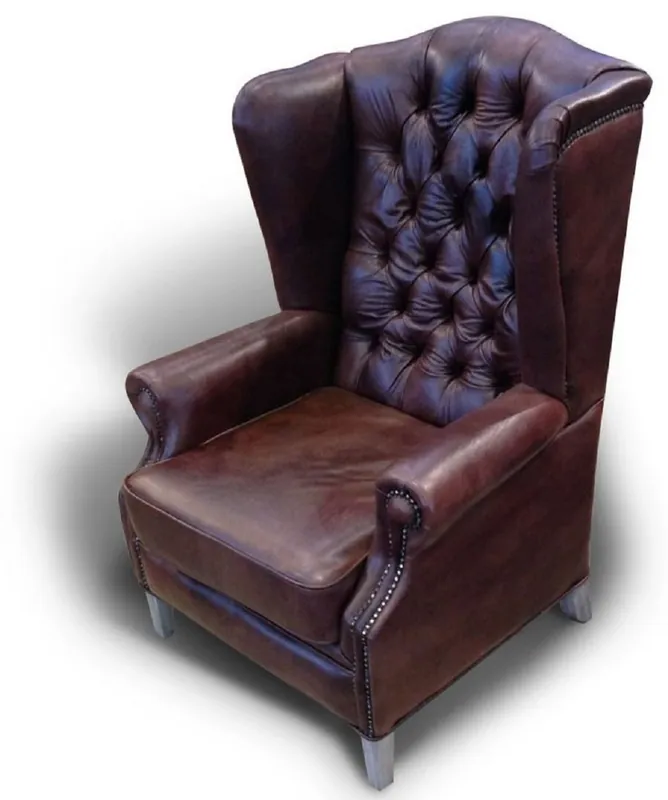 Jetzt Kaufen Casa Padrino Luxus Chesterfield Leder Ohrensessel Braun / Grau - Chesterfield Echtleder Wohnzimmer Sessel - Wohnzimmer Möbel - Chesterfield Möbel - Echtleder Möbel - Luxus Möbel