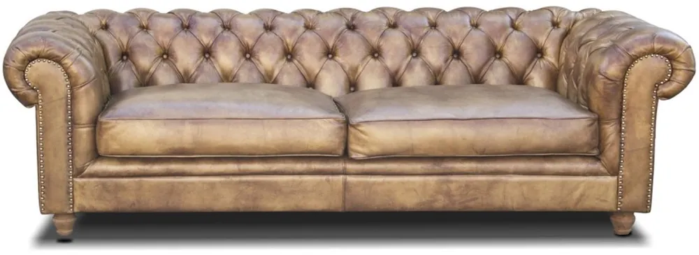 Casa Padrino Luxus Chesterfield Leder Sofa Vintage Hellbraun 240 x 100 x H. 80 cm - Echtleder Wohnzimmer Sofa - Wohnzimmer Möbel - Chesterfield Möbel - Luxus Möbel - Luxus Wohnzimmer Einrichtung Sale