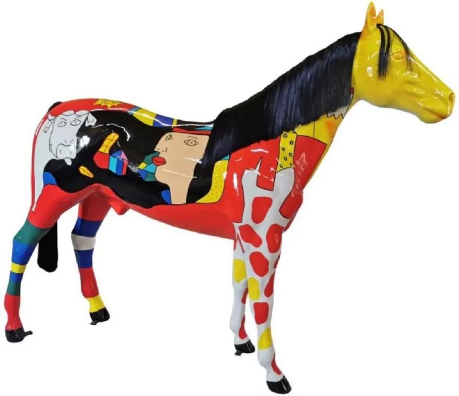 Mega-Angebot Casa Padrino Luxus Deko Skulptur Pferd Bunt 240 x H. 200 cm - Riesige Gartenskulptur - Lebensgroße Skulptur - XXL Deko Skulptur - XXL Deko Figur - XXL Tierfigur - Luxus Garten Deko Tierfigur