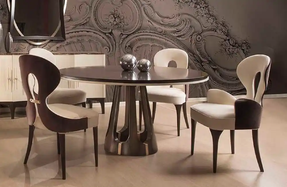Preiswert Casa Padrino Luxus Art Deco Esszimmer Set Creme / Braun / Gold - 1 Runder Luxus Art Deco Esstisch & 4 Luxus Art Deco Esszimmerstühle - Art Deco Esszimmer Möbel - Luxus Qualität - Made in Italy