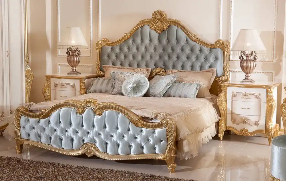 Nur Heute Casa Padrino Luxus Barock Schlafzimmer Set Türkis / Weiß / Braun / Gold - 1 Doppelbett mit Kopfteil & 2 Nachtkommoden - Barock Schlafzimmer Möbel - Luxus Möbel im Barockstil - Edel & Prunkvoll