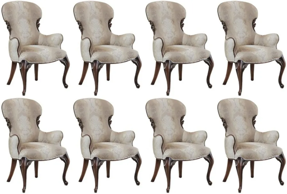 Casa Padrino Luxus Barock Esszimmerstuhl 8er Set mit Armlehnen Mehrfarbig / Dunkelbraun - Prunkvolle Esszimmerstühle im Barockstil - Barock Esszimmer Möbel - Luxus Esszimmer Möbel im Barockstil Markenprodukt