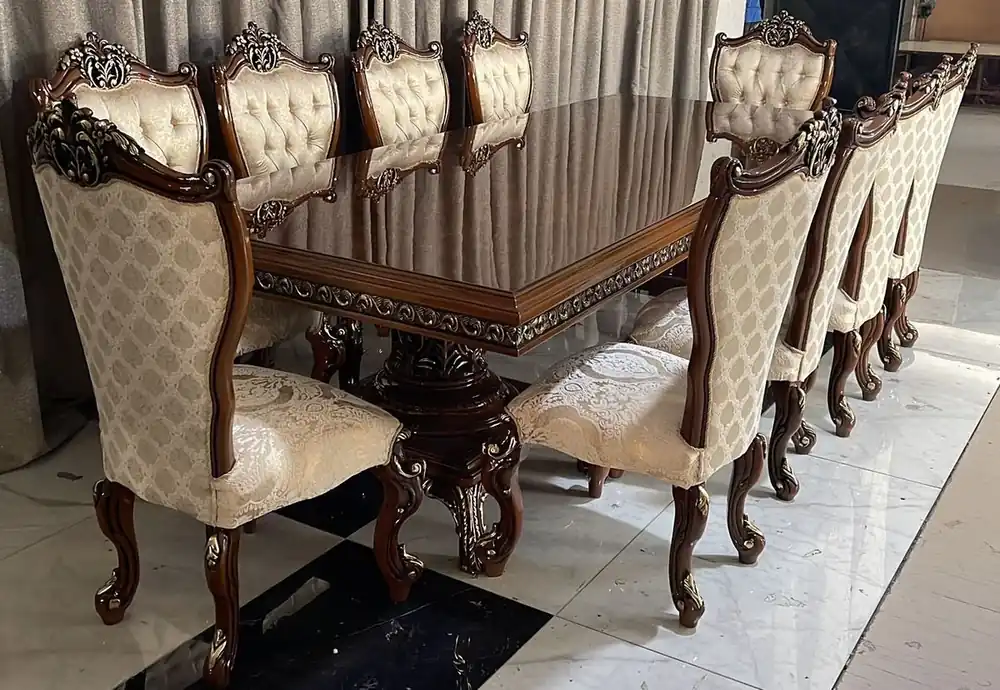 Casa Padrino Luxus Barock Esszimmer Set Braun / Gold - 1 Barock Esstisch & 10 Barock Esszimmerstühle - Barock Esszimmer Möbel - Luxus Esszimmer Möbel im Barockstil - Edel & Prunkvoll Knallerangebot