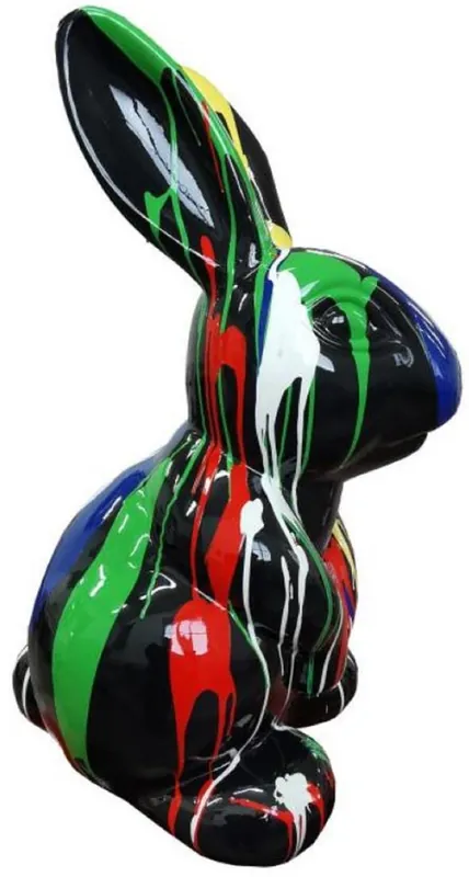 Zertifiziert Casa Padrino Luxus Designer Dekofigur Hase Schwarz / Mehrfarbig H. 65 cm - Wetterbeständige Deko Skulptur - Wohnzimmer Deko Figur - Garten Deko Figur - Luxus Deko Tierfigur - Deko Accessoires