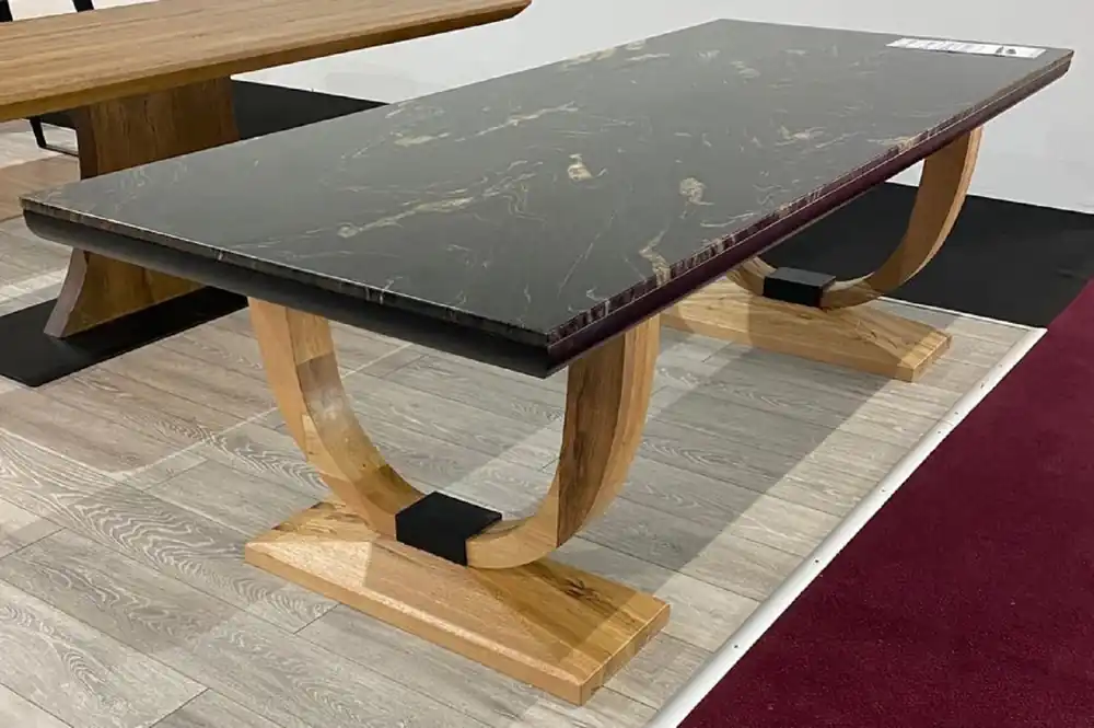 Garantierte Lieferung Casa Padrino Luxus Esstisch Schwarz / Naturfarben 240 x 100 x H. 77 cm - Rechteckiger Küchentisch mit Granit Tischplatte - Esszimmer Möbel - Luxus Möbel - Luxus Einrichtung - Esszimmer Einrichtung