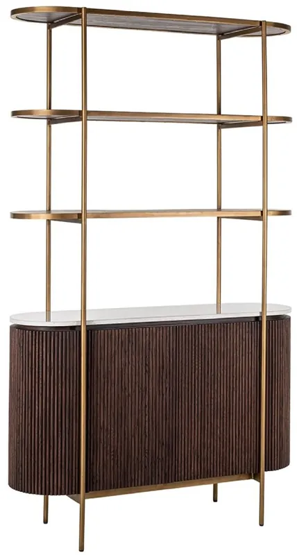 Neue Ware Casa Padrino Luxus Regalschrank Dunkelbraun / Weiß / Messing 120 x 40 x H. 200 cm - Wohnzimmer Möbel - Wohnzimmer Einrichtung - Luxus Möbel - Luxus Einrichtung - Möbel Luxus