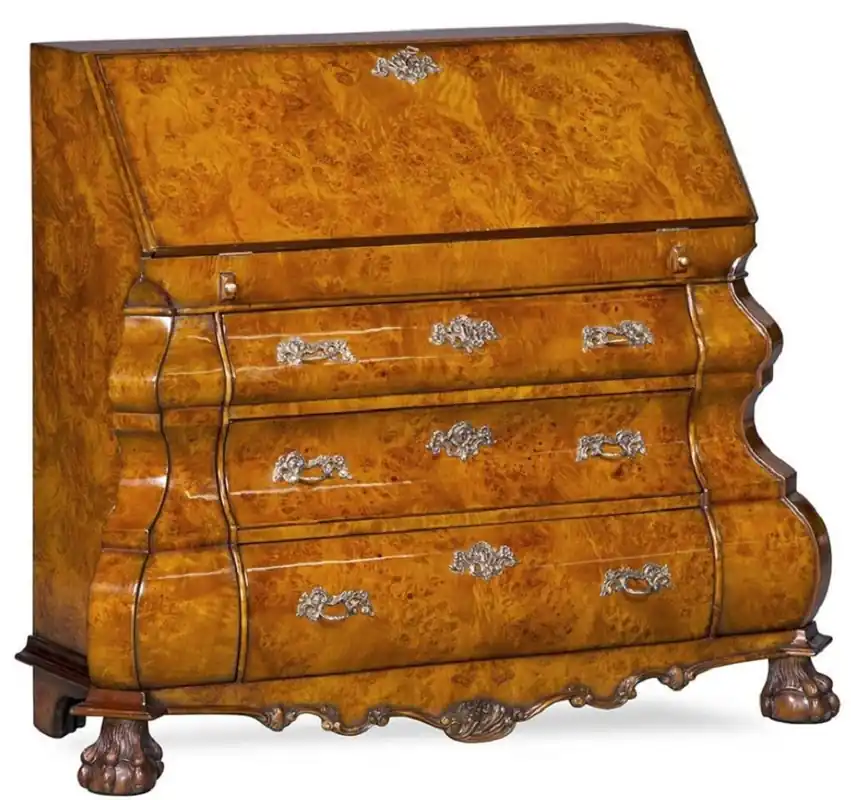 Sale Casa Padrino Luxus Jugendstil Schreibkommode mit 18 Schubladen Hellbraun / Braun / Grün / Silber - Prunkvolle Massivholz Kommode - Luxus Möbel im Barockstil - Barock Büro Möbel - Edel & Prunkvoll